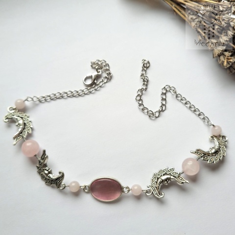 Choker Naszyjnik Fantasy Moon agat kwarc różowy księżyc