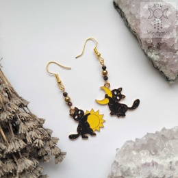 Kolczyki Sun & Moon Kitty hematyt obsydian koty