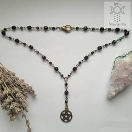 Naszyjnik Pentagram Kryształki Pentakl czarny niebieski brąz basic