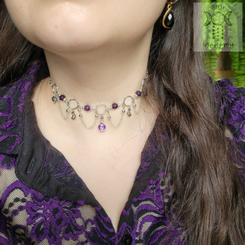 Choker Lumina agat smoczy wężowy czerwony hematyt księżyc moon Choker Lumina agat smoczy wężowy czerwony hematyt księżyc moon