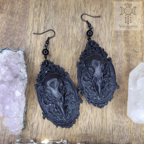 Kolczyki Crow Mirror obsydian modelina polimerowa goth gothic victorian Kolczyki Crow Mirror obsydian modelina polimerowa goth gothic victorian