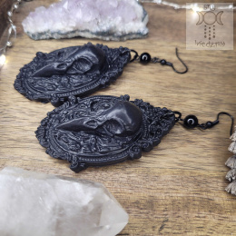 Kolczyki Crow Mirror obsydian modelina polimerowa goth gothic victorian