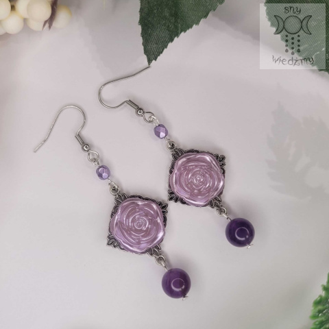 Kolczyki Pastel Roses Violet alternative witchy ametyst Kolczyki Pastel Roses Violet alternative witchy ametyst