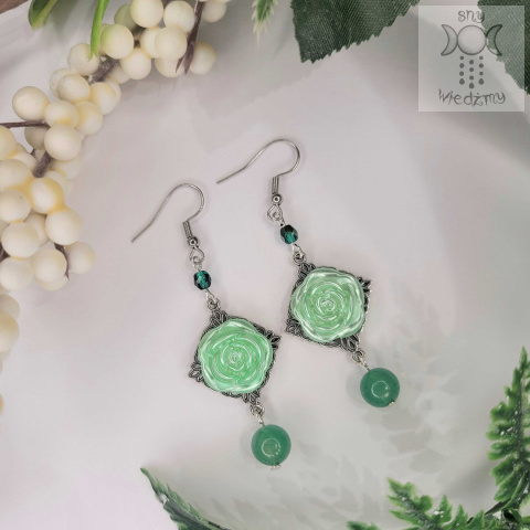 Kolczyki Pastel Roses green alternative witchy awenturyn