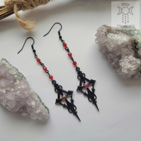 Kolczyki Vampire Cross Dark czarne krysztalki czerwone Halloween