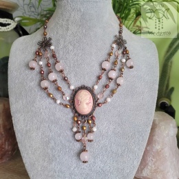 Kolia Rose Quartz Cameo kwarc różowy miedź choker naszyjnik