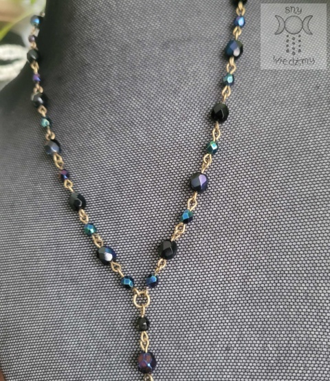 Naszyjnik Pentagram Kryształki Pentakl czarny niebieski brąz basic