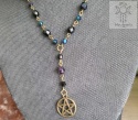 Naszyjnik Pentagram Kryształki Pentakl czarny niebieski brąz basic
