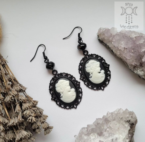 Kolczyki Black Cameo kamea kryształki Kolczyki Black Cameo kamea kryształki
