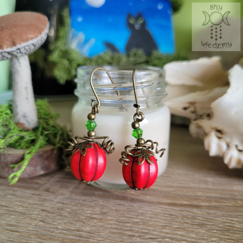 Kolczyki Dynie dynia czerwone pumpkin dyniowe brąz