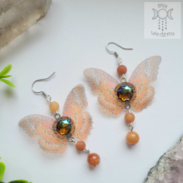 Kolczyki Motylki Brązowe Fairy alternative witchy jadeit