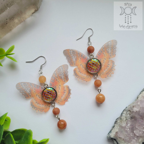 Kolczyki Motylki Brązowe Fairy alternative witchy jadeit
