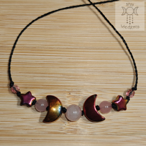 Bransoletka Dark Triple Moon kwarc różowy księżyc