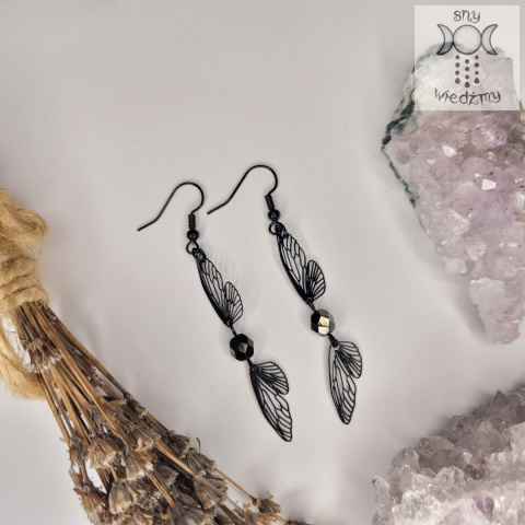 Kolczyki Dark Fairy Wings czarne skrzydła motyl ważka wróżka