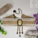 Choker Kolia Cottagecore Cameo Kamea tygrysie oko agat wężowy piasek pustyni