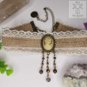 Choker Kolia Cottagecore Cameo Kamea tygrysie oko agat wężowy piasek pustyni
