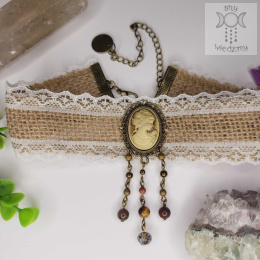 Choker Kolia Cottagecore Cameo Kamea tygrysie oko agat wężowy piasek pustyni