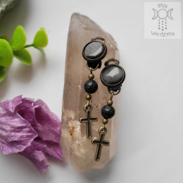 Klipsy Mini Cross antyczny brąz złoty sztyfty Halloween