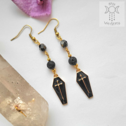 Kolczyki Black Coffin Gold lawa wulkaniczna
