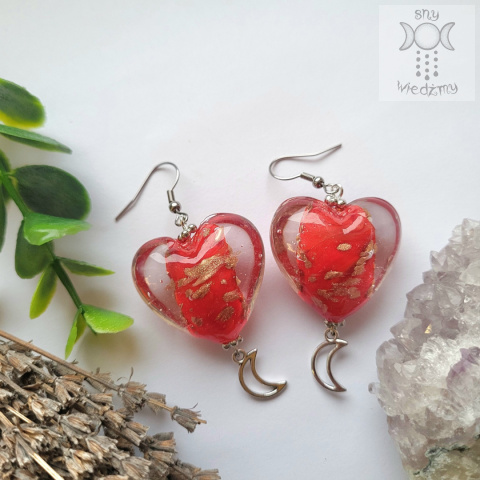 Kolczyki Moon Heart czerwone duże serca księżyc Kolczyki Moon Heart czerwone duże serca księżyc