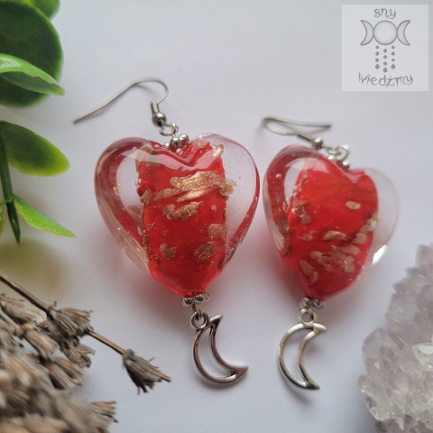 Kolczyki Moon Heart czerwone duże serca księżyc Kolczyki Moon Heart czerwone duże serca księżyc