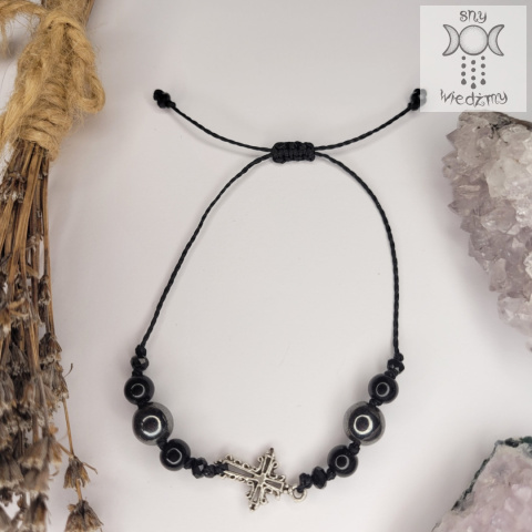 Bransoletka Hematite cross hematyt krzyż