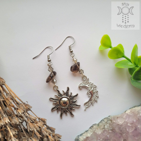 Kolczyki Sun & Moon obsydian lodowy słońce i księżyc witch Kolczyki Sun & Moon obsydian lodowy słońce i księżyc witch