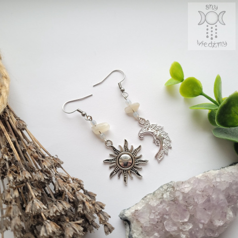 Kolczyki Sun & Moon słońce i księżyc kamień księżycowy Kolczyki Sun & Moon słońce i księżyc kamień księżycowy