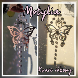 Motylia Kwarc różowy łapacz słońca kryształ Aurora zajączki świetlne księżyc Lunula