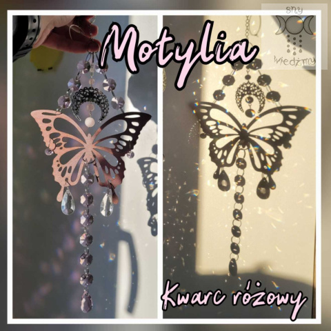 Motylia Kwarc różowy łapacz słońca kryształ Aurora zajączki świetlne księżyc Lunula