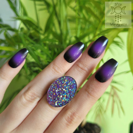 Pierścionek Fake Stone druzy fiolet regulacja