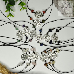 Bransoletka pentagram witch kamienie naturalne ametys kryształ górski czarny turmalin kwarc różowy cytryn apatyt jaspis