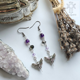 Kolczyki Crystal Moth chalcedon ametystowy ćma sztylet