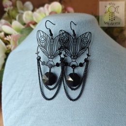 Kolczyki Midnight moth ćma kryształki