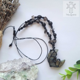 Naszyjnik Lunulka makrama lunula labradoryt kwarc dymny onyks księżyc moon