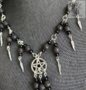 Naszyjnik Krucze czaszki lawa wulkaniczna pióra pentagram pentakl witch