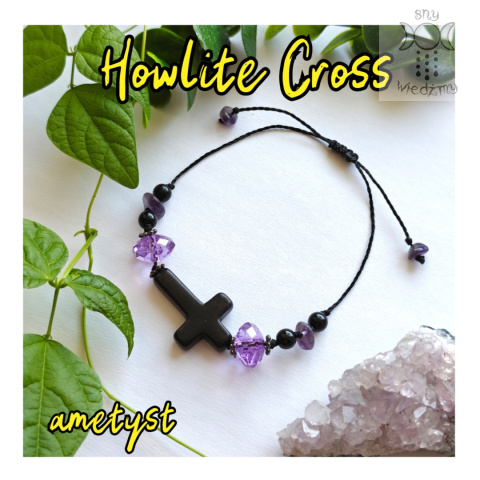 Bransoletka Howlite Cross krzyż ametyst