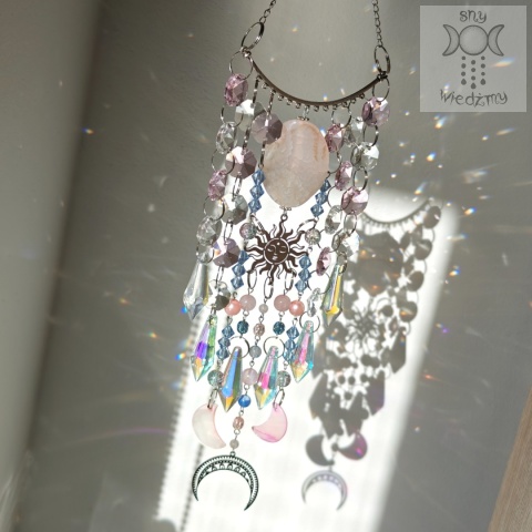 Łapacz Słońca Ayria kryształki Sun Moon Aurora zajączki Agat kwarc różowy girlanda świetlna