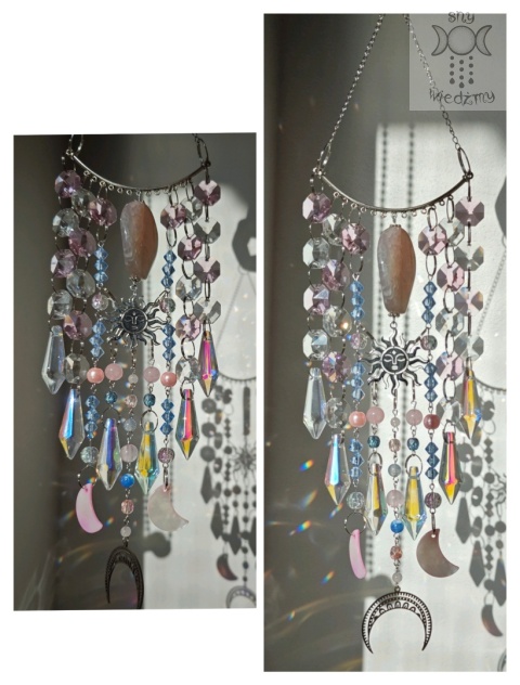 Łapacz Słońca Ayria kryształki Sun Moon Aurora zajączki Agat kwarc różowy girlanda świetlna