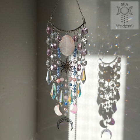 Łapacz Słońca Ayria kryształki Sun Moon Aurora zajączki Agat kwarc różowy girlanda świetlna