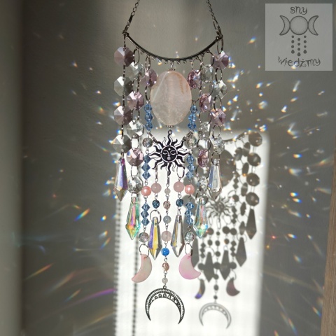 Łapacz Słońca Ayria kryształki Sun Moon Aurora zajączki Agat kwarc różowy girlanda świetlna