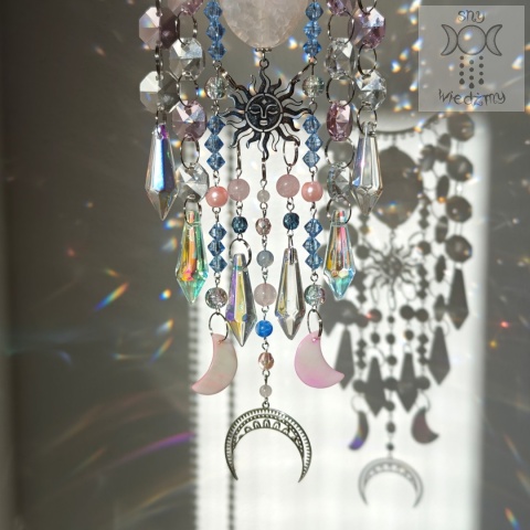 Łapacz Słońca Ayria kryształki Sun Moon Aurora zajączki Agat kwarc różowy girlanda świetlna