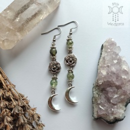 Kolczyki Flower Spirit prehnit frenit księżyc róża