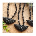 Makramowy naszyjnik nietoperz obsydian onyks makrama halloween