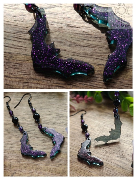 Kolczyki Glitter Bat onyks nietoperze Halloween żywica Kolczyki Glitter Bat onyks nietoperze Halloween żywica