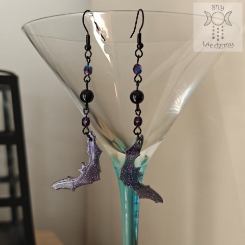 Kolczyki Glitter Bat onyks nietoperze Halloween żywica Kolczyki Glitter Bat onyks nietoperze Halloween żywica