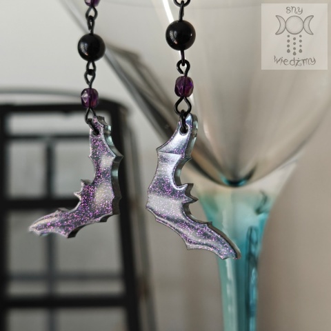 Kolczyki Glitter Bat onyks nietoperze Halloween żywica Kolczyki Glitter Bat onyks nietoperze Halloween żywica