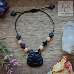Bransoletka Kitten Head howlit jadeit brzoskwiniowy krzyże Krzyż koty halloween