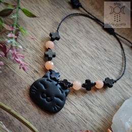 Bransoletka Kitten Head howlit jadeit brzoskwiniowy krzyże Krzyż koty halloween
