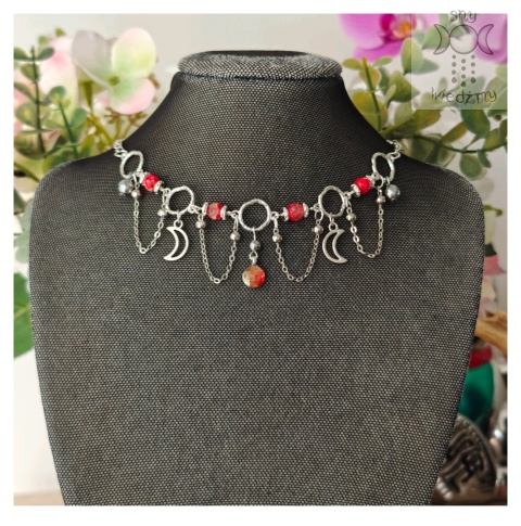 Choker Lumina agat smoczy wężowy czerwony hematyt księżyc moon Choker Lumina agat smoczy wężowy czerwony hematyt księżyc moon